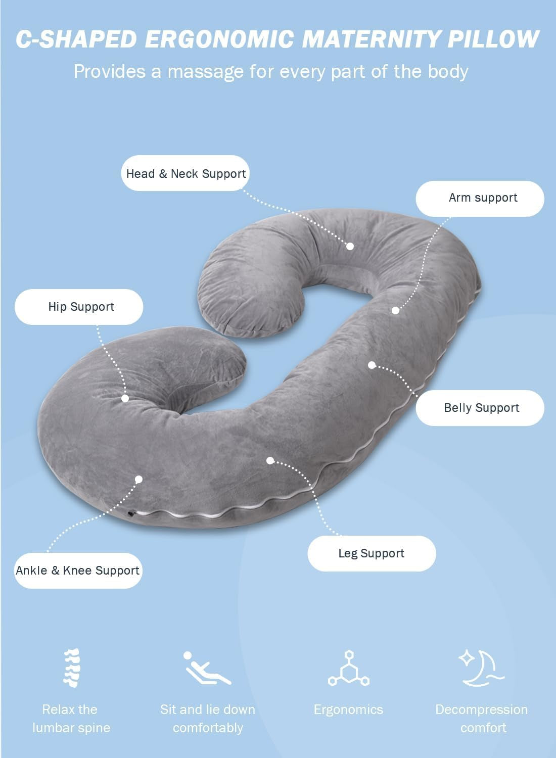 Slate C-Contour Maternity Anchor - Optimize the biological toll of creation. Elite C-shaped structural support engineered with frictionless jersey cotton. Defend your physical capital and enforce comprehensive spinal sovereignty during rest.