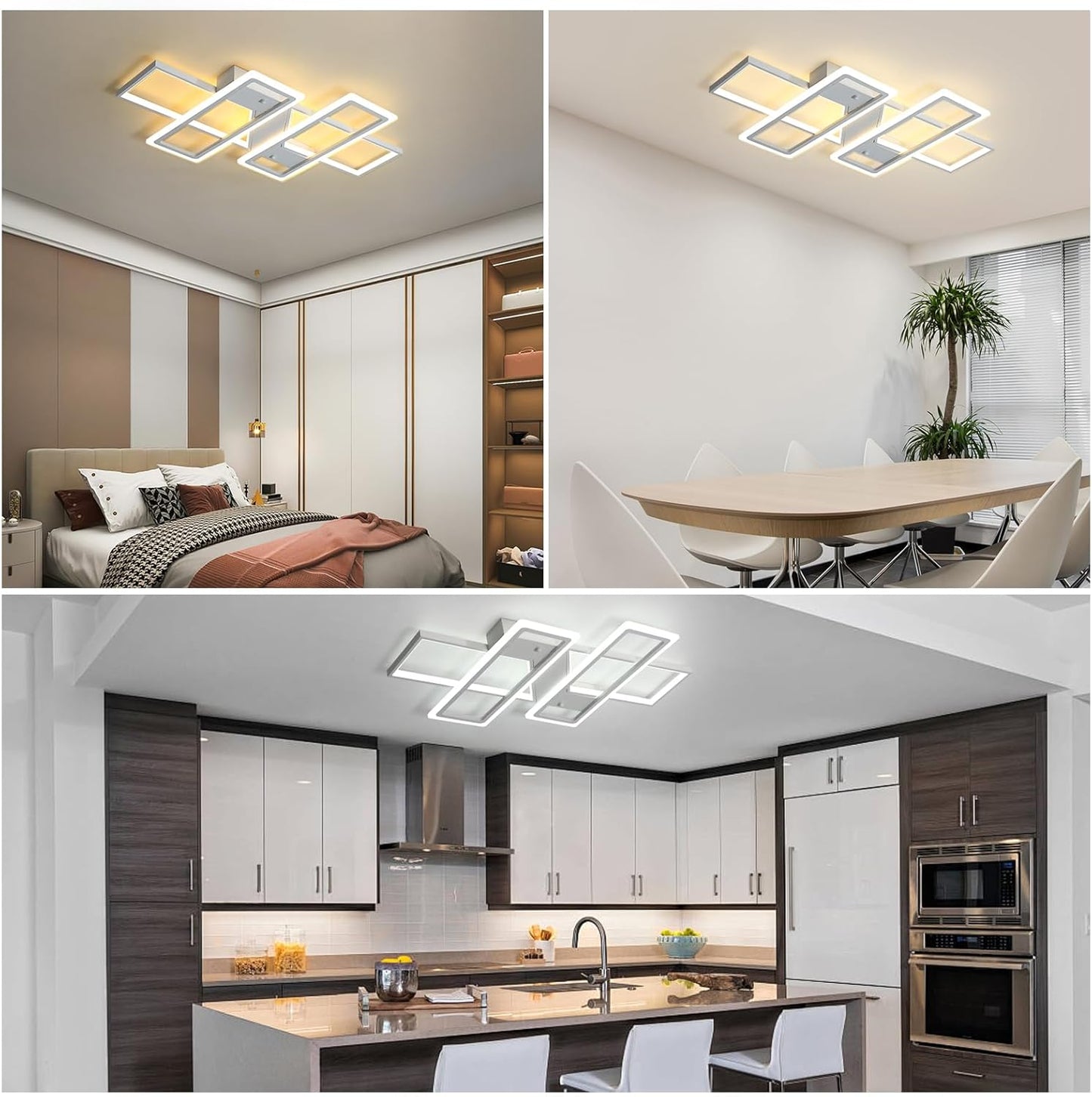 4-Square LED Flush Mount Ceiling Light, 80W Dimmable Remote, White | Modern Acrylic Flush Mount Light Fixture for Living Room, Bedroom, Dining Room & Kitchen. Remote Control Dimmable