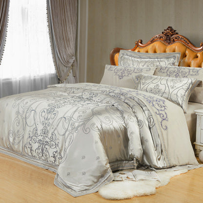 Glacial Silk Jacquard Bedding - Overheating is friction; friction destroys recovery. Optimize your biological downtime with elite thermoregulating linen and cotton. Engineered for stoic rest and peak morning performance.