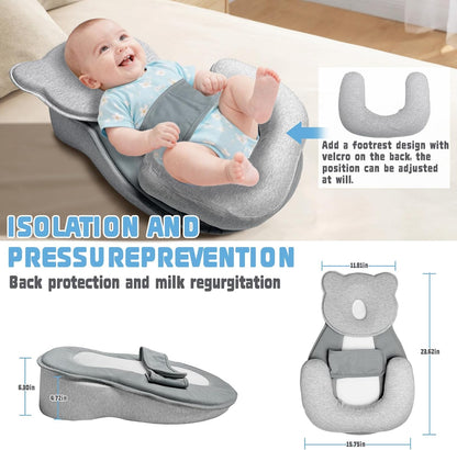 Reflux Pillow for Baby, Baby Lounger Pillow for Infant Support Cushion Reflux Breastfeeding Pillow, Babies Feeding Support Pillow for Reducing Spit-Up with Safety Strap
