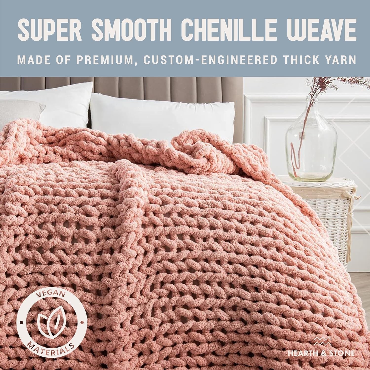Blush Chenille Gravity Throw - Reclaim tactile sovereignty with 3.7 lbs of weighted sensory isolation. A handcrafted, heavy-knit shield designed to ground the nervous system and absorb the friction of the modern digital landscape.