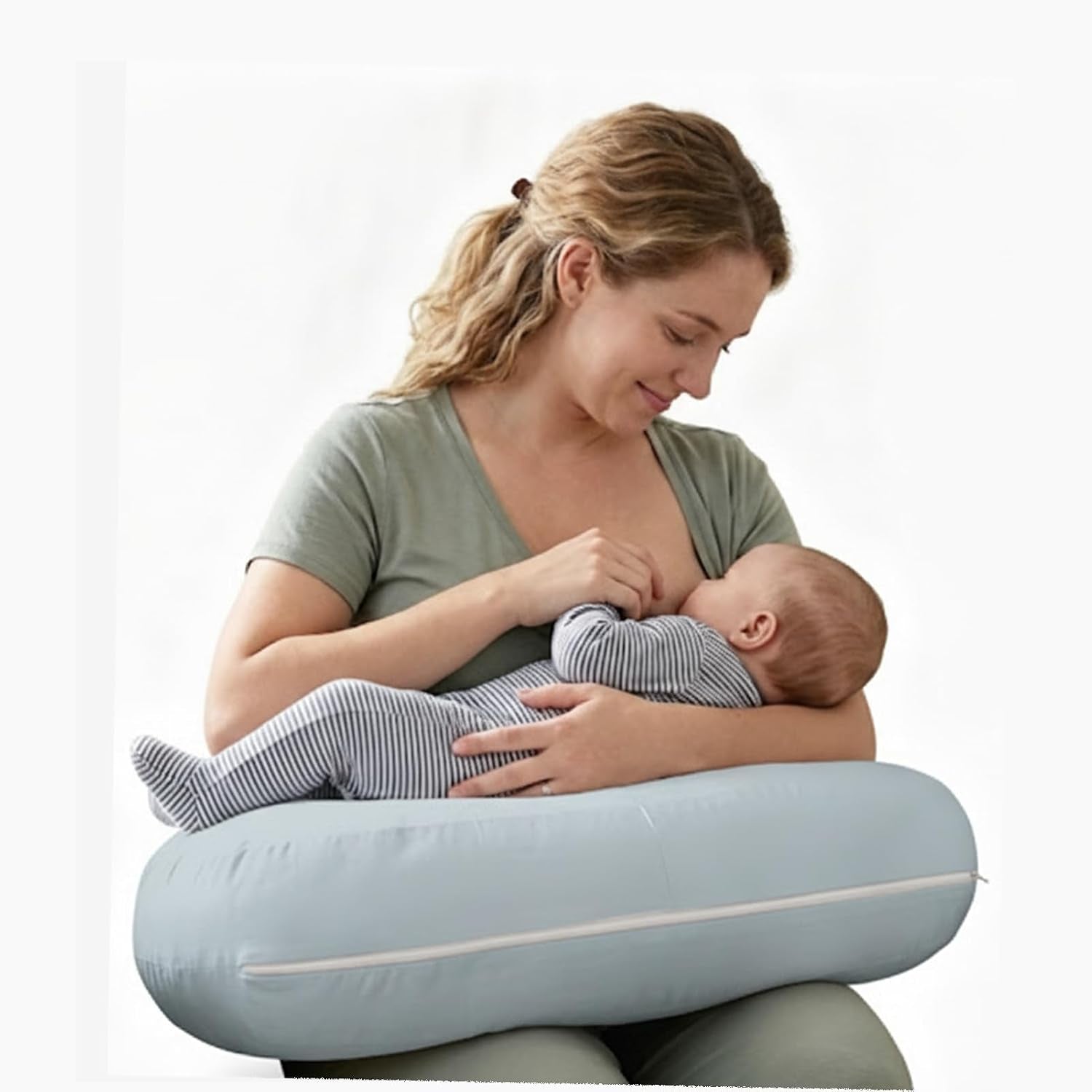 U-Shaped Nursing Pillow with Washable Cover,Blue | Ergonomic U-Shaped Breastfeeding Support Pillow for Mom and Baby, Featuring a Soft, Breathable and Washable Cover