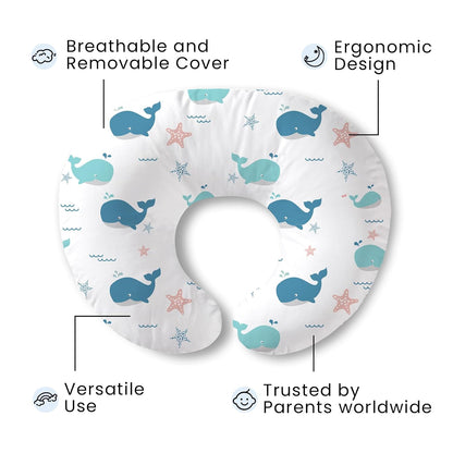 Nursing Pillow for Breastfeeding, Soft and Supportive Breastfeeding Pillow for Mom and Baby, Cute Feeding Pillow with Removable Cover for 0–12 Months, Whale