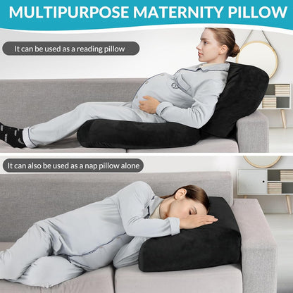 Pregnancy Pillows for Sleeping, 45.3 Inch Pregnancy Massage Pillow Full Body Pillow with Removable Cover - Support for Back, Legs, Belly, HIPS for Pregnant Women(Black)