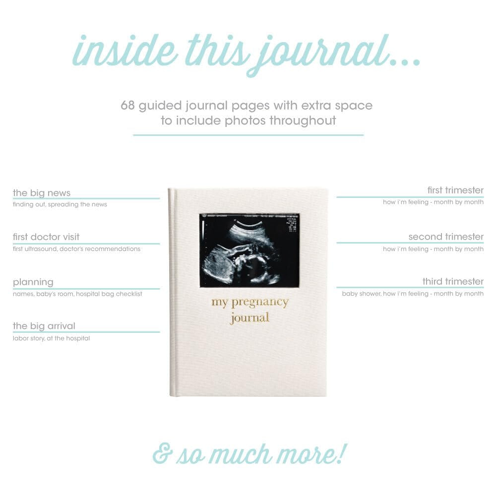 Pregnancy Journal, Linen Guided Pregnancy Memory Book with Sonogram Photo Insert, Beige