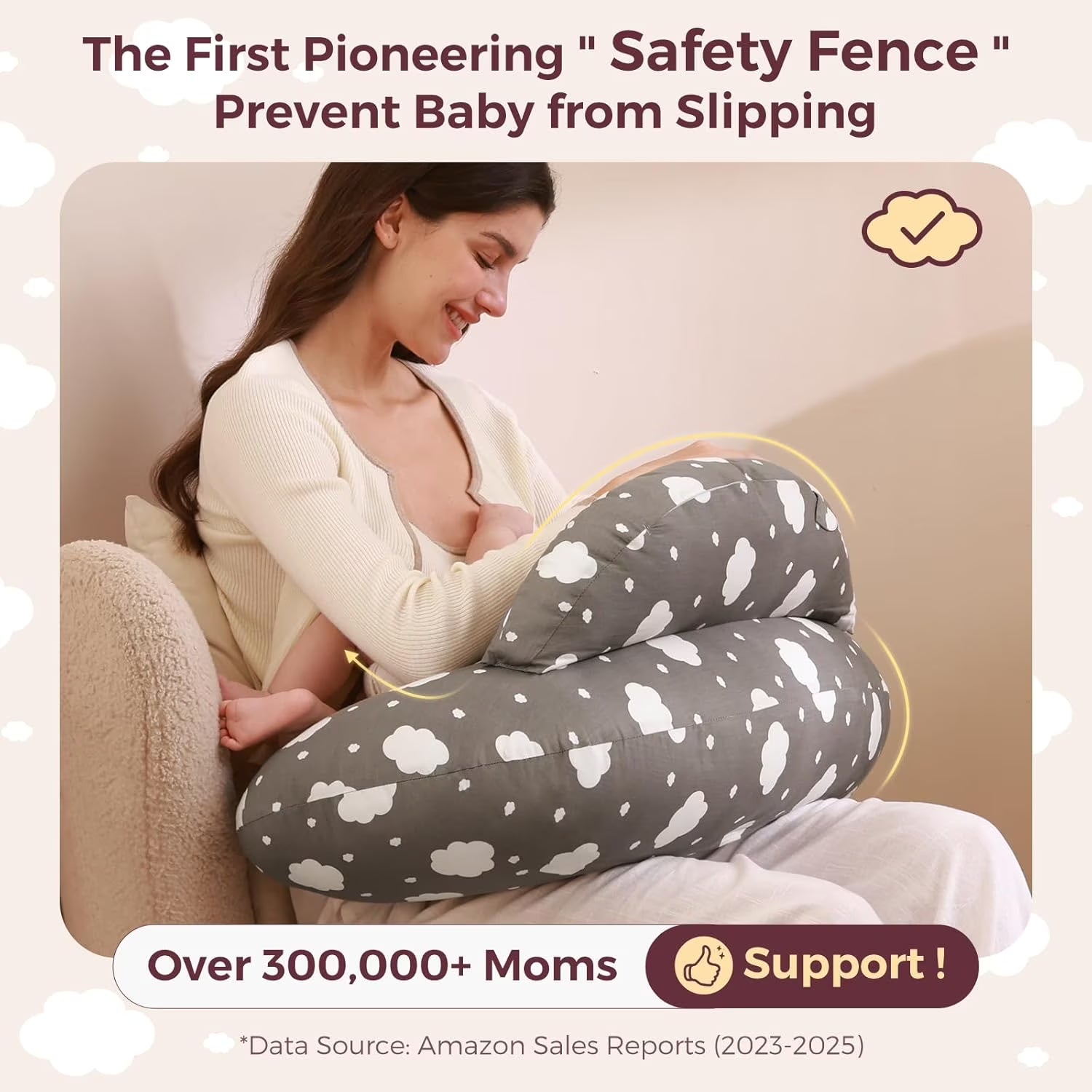 Original Nursing Pillow for Breastfeeding, More Support for Mom, Easier Nursing & Hand Free, Removable Cotton Cover