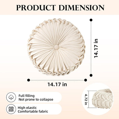 round Throw Pillow Velvet Home Decoration Pleated round Pillow Cushion for Couch Chair Bed Car Orange