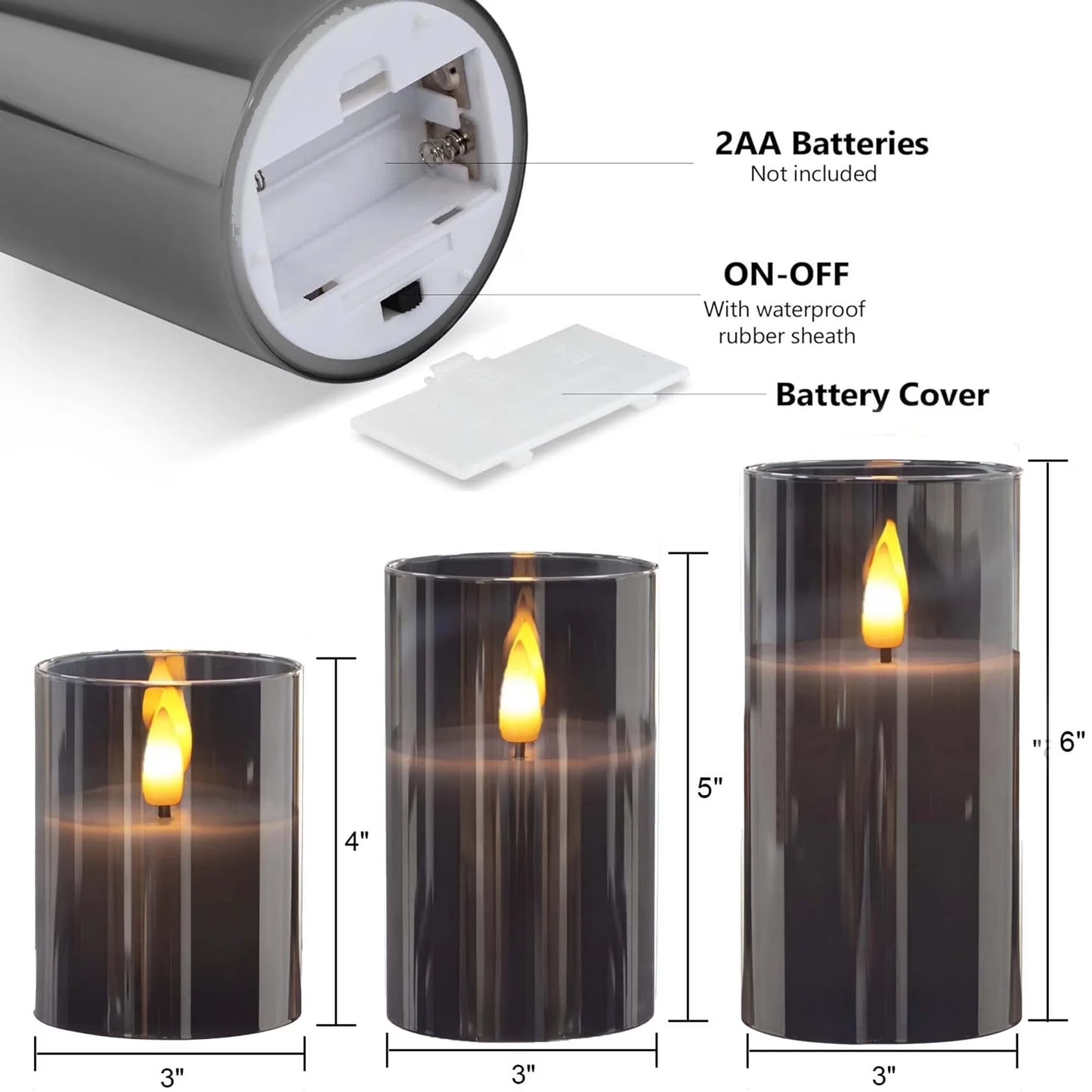 Flameless Candles Flickering with Remote and Timer,3D Wick Acrylic Electric Fake Candles, Battery Operated LED Pillar Candle-Gray 4''X5''X6''