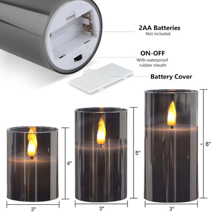 Flameless Candles Flickering with Remote and Timer,3D Wick Acrylic Electric Fake Candles, Battery Operated LED Pillar Candle-Gray 4''X5''X6''