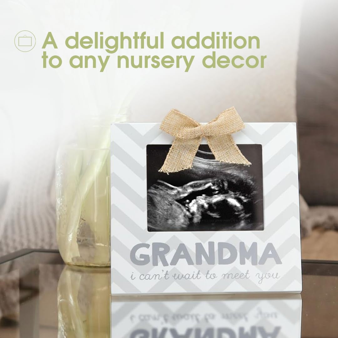 Grandma Pregnancy Announcement Sonogram Picture Frame, Ultrasound Photo Frame for New Grandparents, Ideal Pregnancy Reveal Keepsake for Grandmothers, 4X5 Photo Insert, Chevron Gray