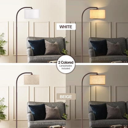 ROTTONEGGON Floor Lamp for Living Room, Oil-Rubbed Bronze LED Standing Lamp with 2 Lamp Shades (Beige/White), Tall Reading Lamp for Bedroom Study