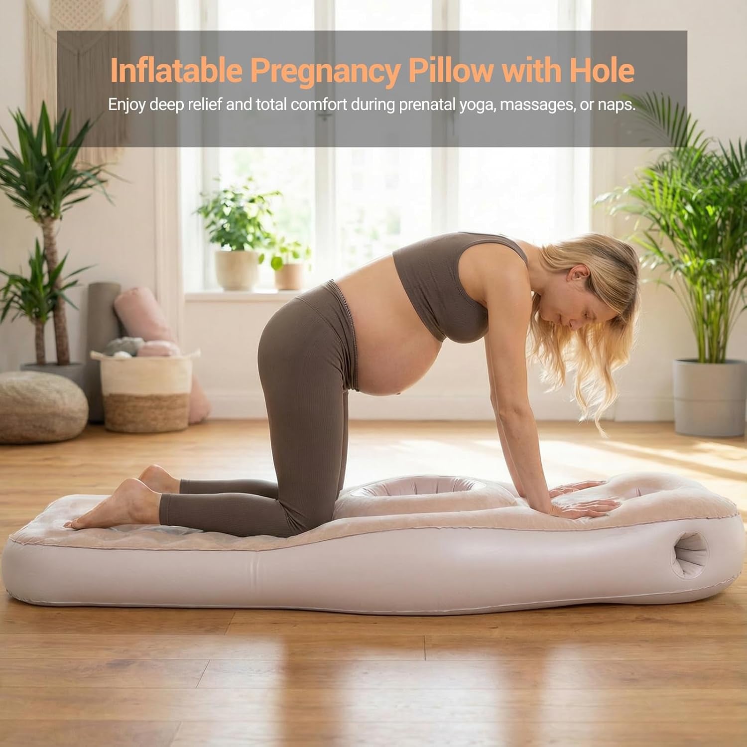 Inflatable Pregnancy Pillow with Belly & Head Hole, Prone Pregnancy Pillow for Stomach Sleepers, Belly Pillow Pregnancy Mattress for Pregnant Women, Maternity Airbed Pool Float for Tummy Massage
