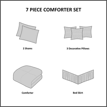 Palisades Comforter Set Modern Faux Suede Pieced Stripe Design, All Season down Alternative Cozy Bedding with Matching Shams, Decorative Pillows, Cal King(104"X92"), Black 7 Piece