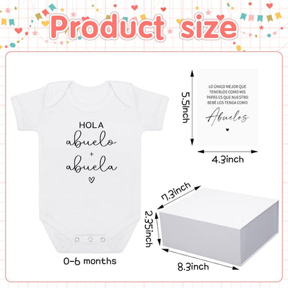 4 Pcs Pregnancy Announcement for Abuelos, Hola Abuelos Baby Bodysuit Pregnancy Reveal Card Baby Announcement Gift Box with Gifts Set