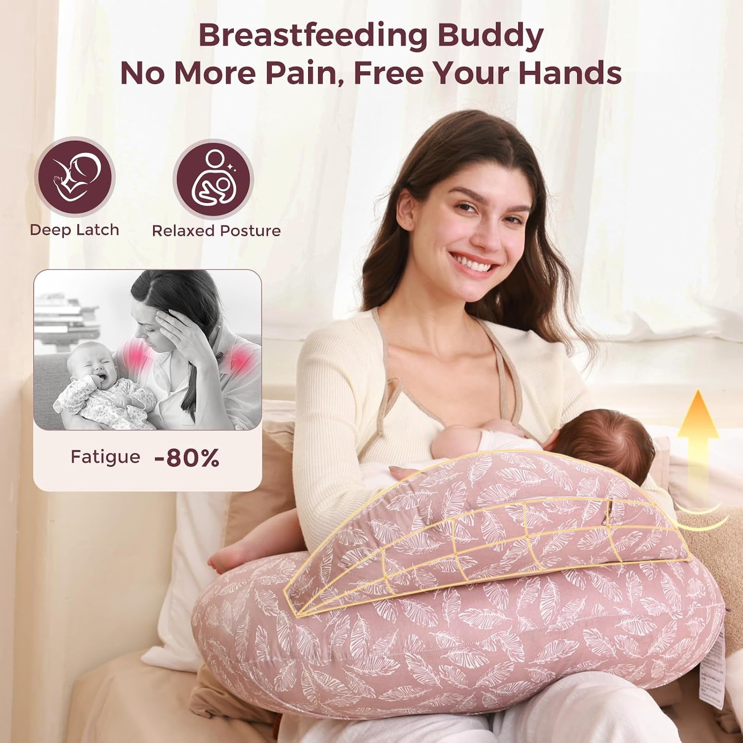 Original Nursing Pillow for Breastfeeding-Innovative Safety Guard - Wider Feeding Pillows for More Support for Mom & Baby- Easier Nursing & Hand Free- Fit for All, Removable Cotton Cover