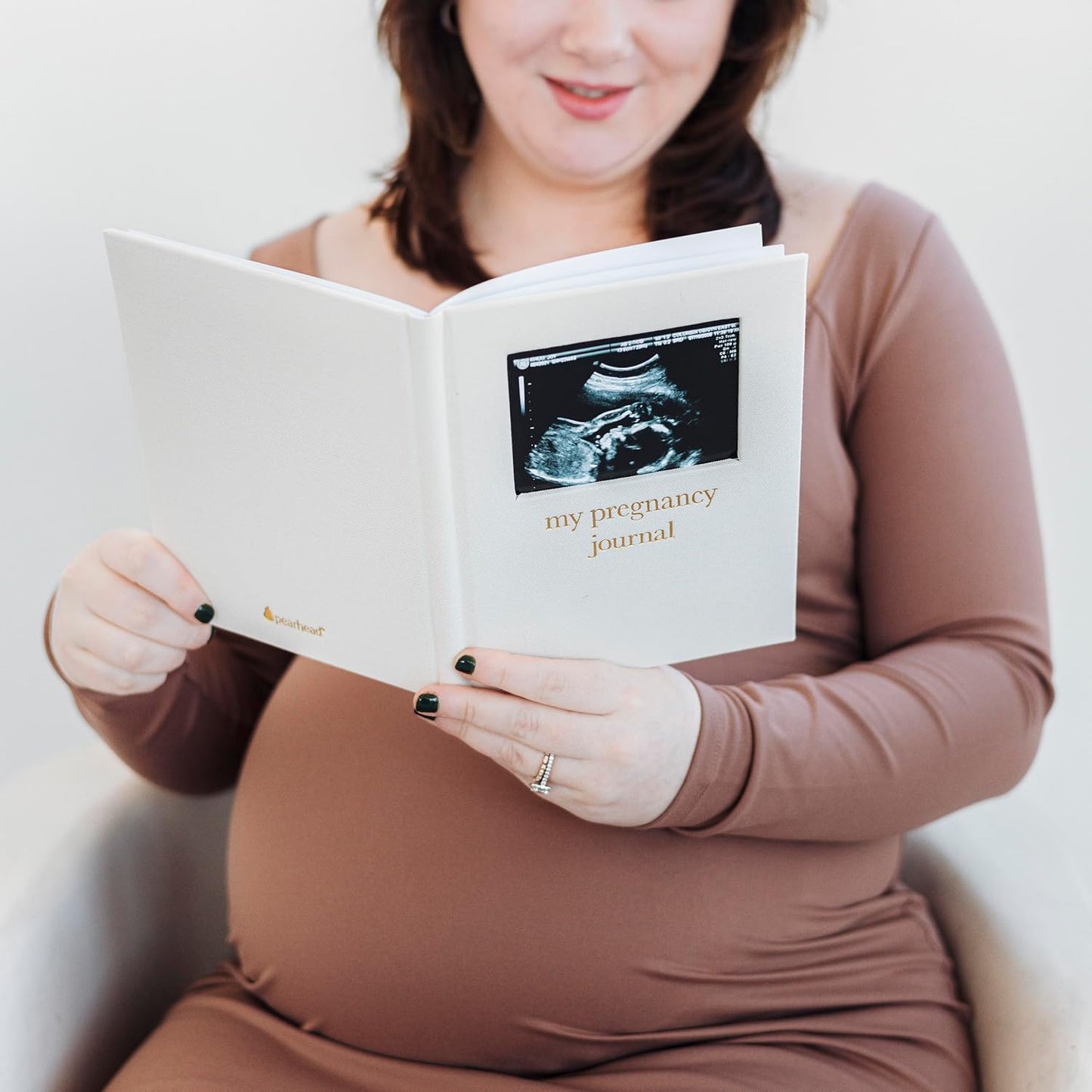 Pregnancy Journal, Linen Guided Pregnancy Memory Book with Sonogram Photo Insert, Beige