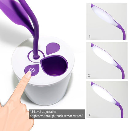 Kids Desk Lamp for Rooms, Cute Desk Lamp USB Charging Desk Lamp with Pen Holder for Home Study (Purple)
