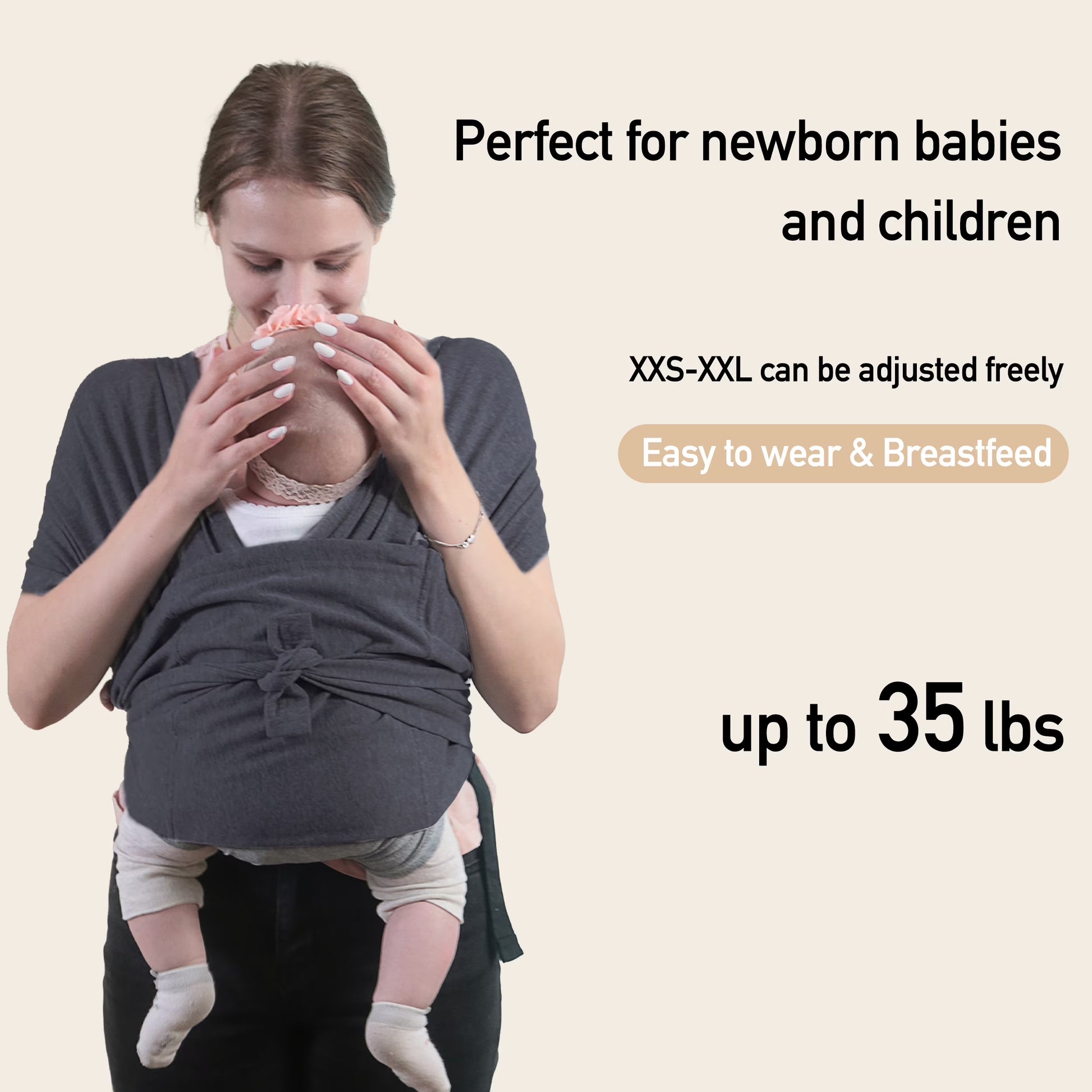 Gllquen Baby Wrap Carriers Organic Cotton Slings, for Toddlers, Infant, Newborn 35 Lbs, Dark Gray