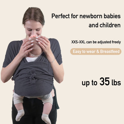 Gllquen Baby Wrap Carriers Organic Cotton Slings, for Toddlers, Infant, Newborn 35 Lbs, Dark Gray