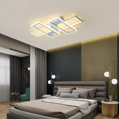 4-Square LED Flush Mount Ceiling Light, 80W Dimmable Remote, White | Modern Acrylic Flush Mount Light Fixture for Living Room, Bedroom, Dining Room & Kitchen. Remote Control Dimmable