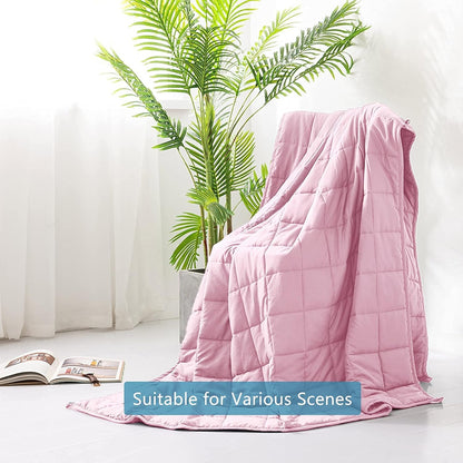 Queen Size Weighted Blanket Cooling 15 Pounds for Adults, 60"X80", Lovely Pink,Breathable Throw Heavy Blanket with Glass Beads