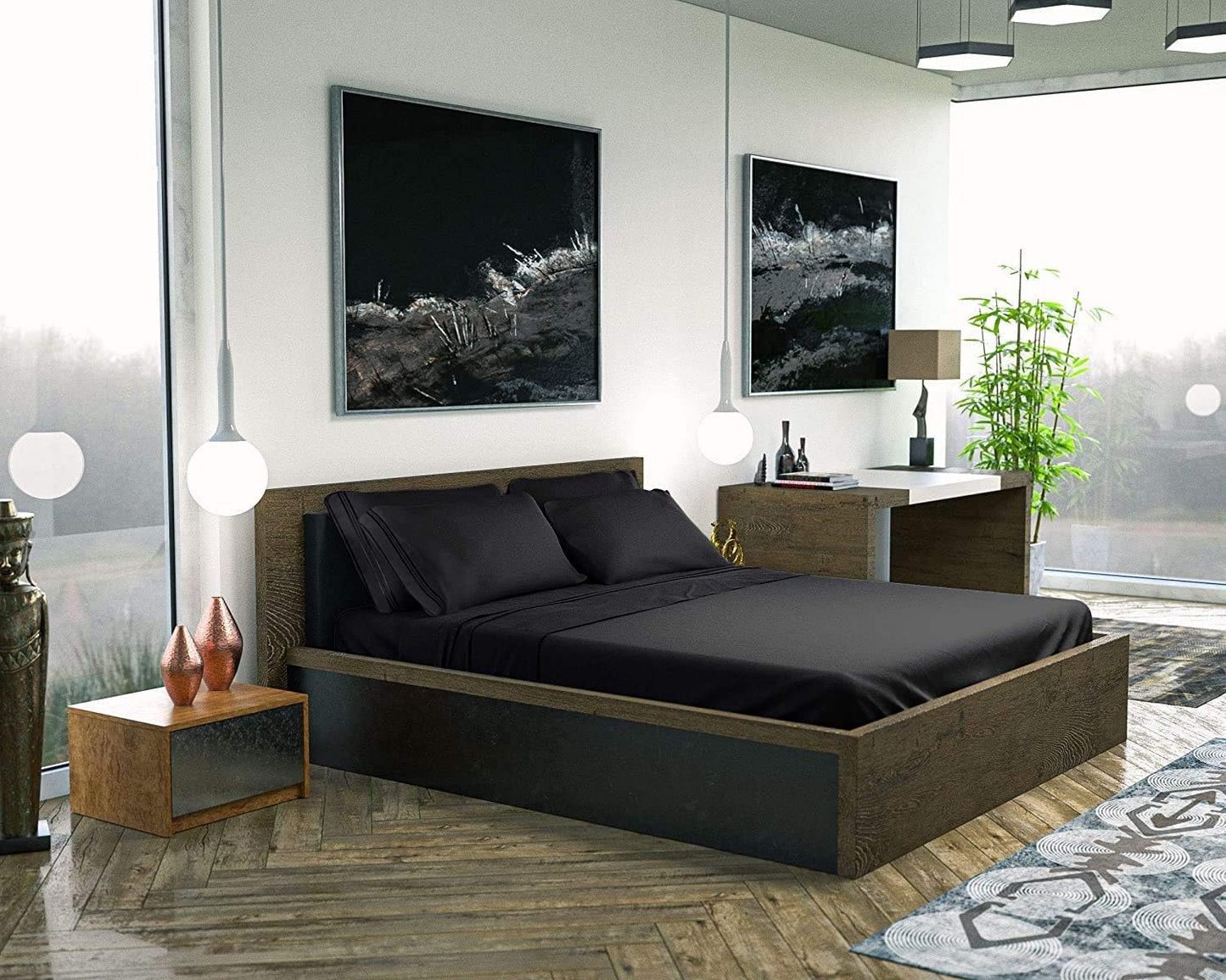 Obsidian Cal-King Cooling Set - Hypoallergenic, thermal-regulating sheets engineered for elite biological recovery. Features tactical side pockets to definitively banish digital devices from your immediate sleep architecture. Master your downtime.