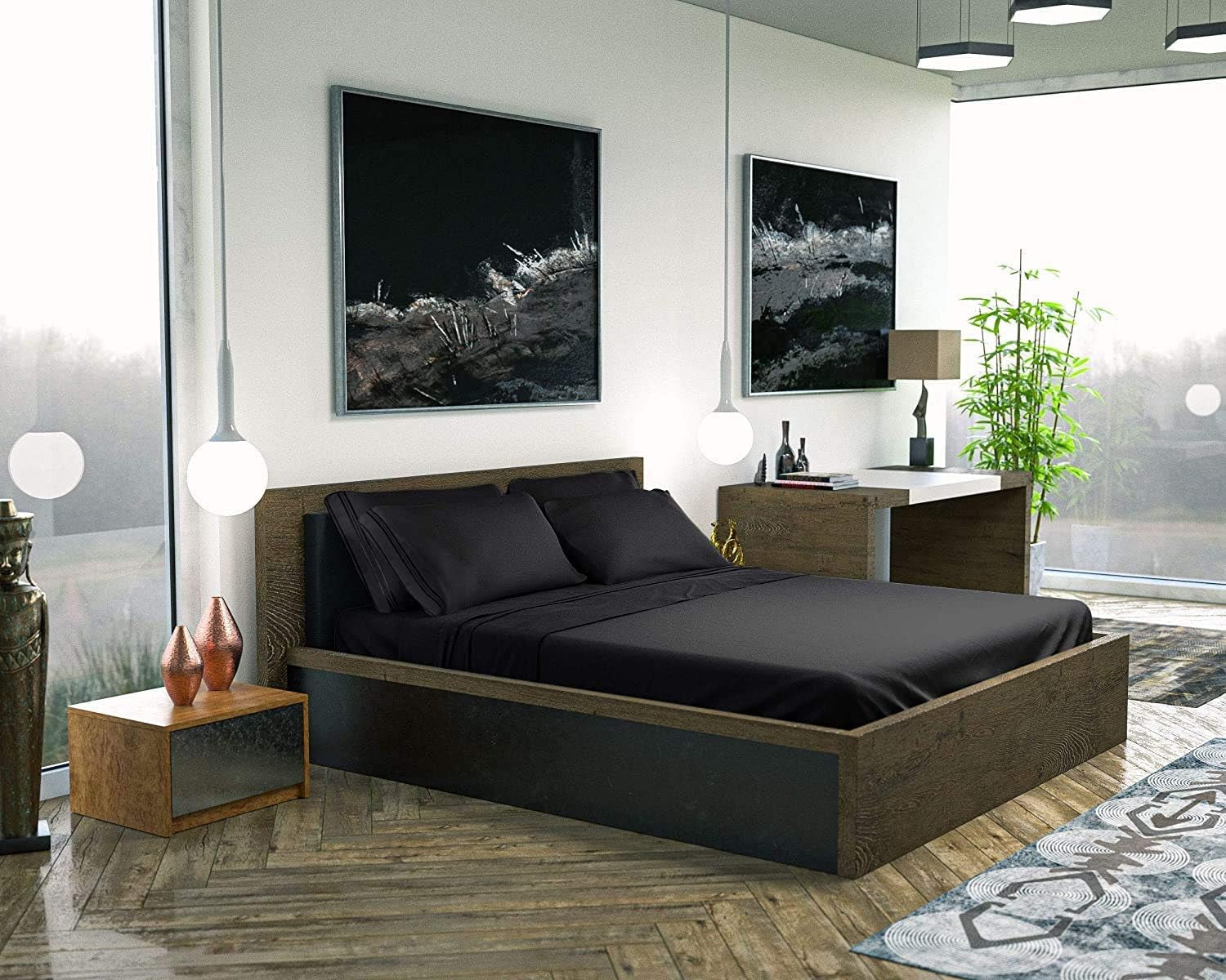 Obsidian Cal-King Cooling Set - Hypoallergenic, thermal-regulating sheets engineered for elite biological recovery. Features tactical side pockets to definitively banish digital devices from your immediate sleep architecture. Master your downtime.