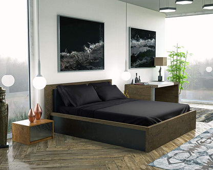 Obsidian Cal-King Cooling Set - Hypoallergenic, thermal-regulating sheets engineered for elite biological recovery. Features tactical side pockets to definitively banish digital devices from your immediate sleep architecture. Master your downtime.