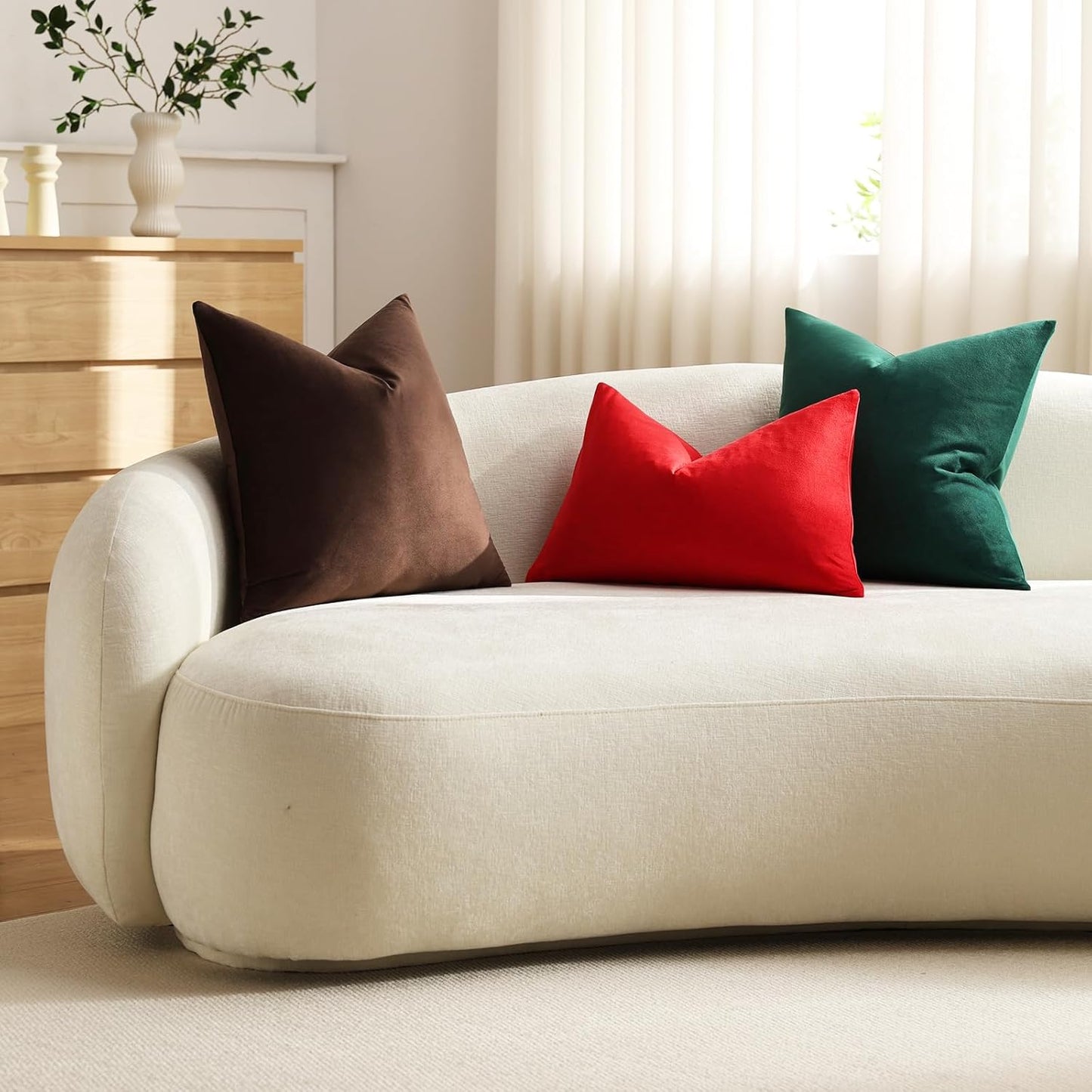Euro Sham Covers 26X26 Green: Pack of 2 Cozy Soft Velvet Square Modern Luxury Decorative Throw Pillow Cases for Sofa Couch Living Room Bed Home Decor Christmas