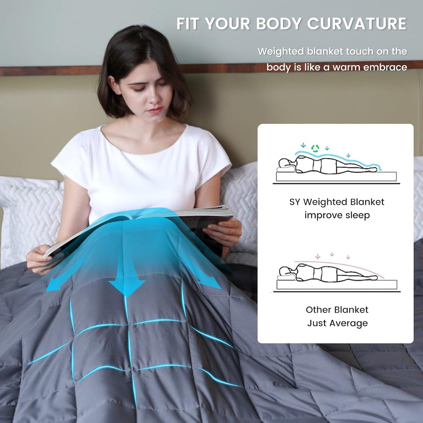 Weighted Blanket Queen Size (60''X80'' 20 Lbs, Dark Grey), Breathable Weighted Blanket for Adults, Cooling Heavy Blanket with Glass Beads