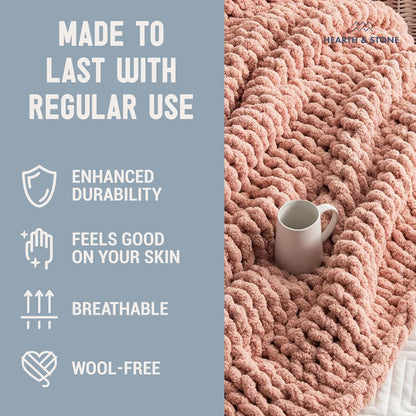 Blush Chenille Gravity Throw - Reclaim tactile sovereignty with 3.7 lbs of weighted sensory isolation. A handcrafted, heavy-knit shield designed to ground the nervous system and absorb the friction of the modern digital landscape.