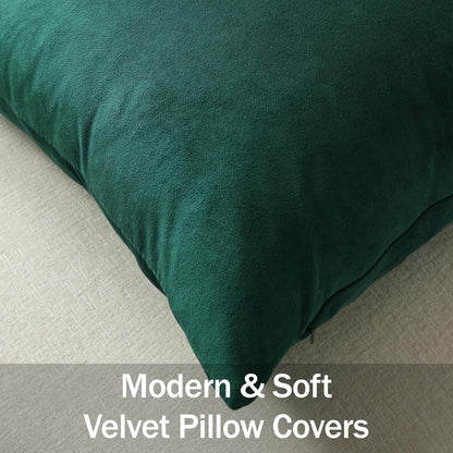 Euro Sham Covers 26X26 Green: Pack of 2 Cozy Soft Velvet Square Modern Luxury Decorative Throw Pillow Cases for Sofa Couch Living Room Bed Home Decor Christmas