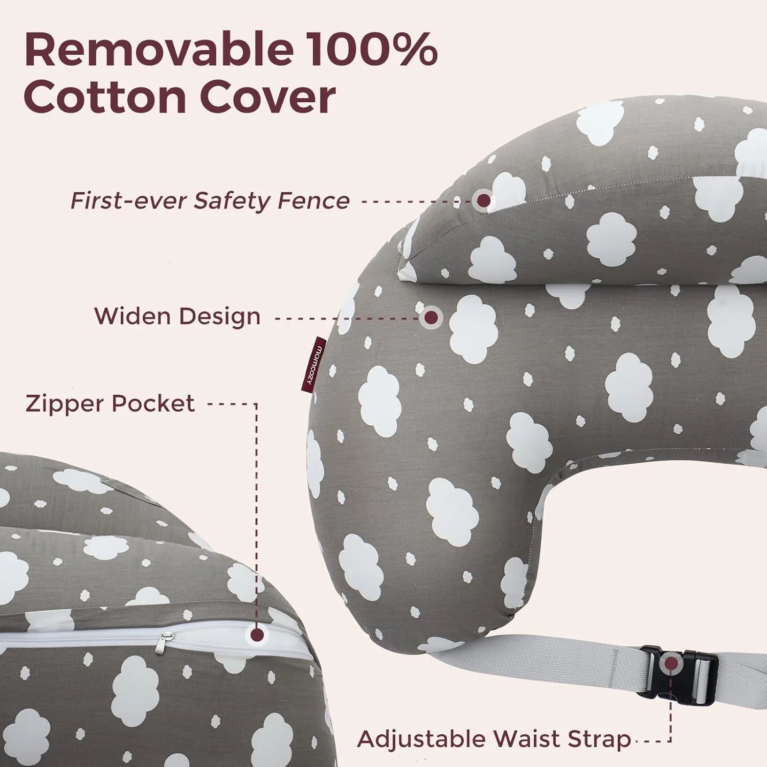 Original Nursing Pillow for Breastfeeding, More Support for Mom, Easier Nursing & Hand Free, Removable Cotton Cover