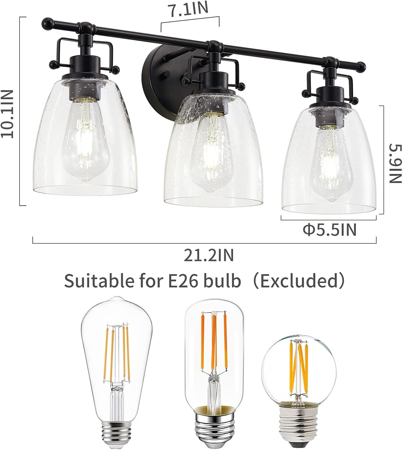 Black Bathroom Light Fixtures Modern Clear Seeded Glass Lampshade 3 Light Bathroom Vanity Lights over Mirror Black Light Fixture Bathroom Vanity Light Wall Sconce Farmhouse Vanity Light