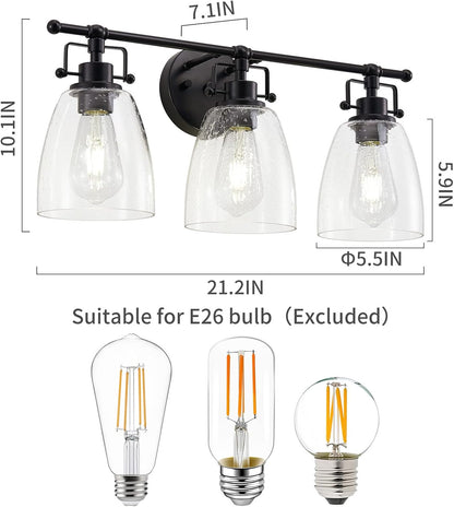 Black Bathroom Light Fixtures Modern Clear Seeded Glass Lampshade 3 Light Bathroom Vanity Lights over Mirror Black Light Fixture Bathroom Vanity Light Wall Sconce Farmhouse Vanity Light