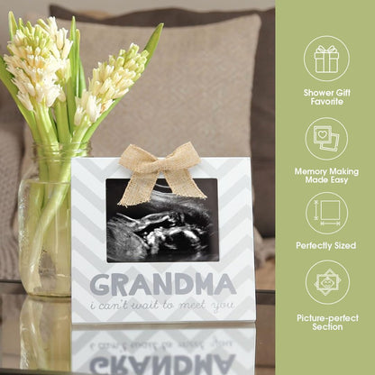 Grandma Pregnancy Announcement Sonogram Picture Frame, Ultrasound Photo Frame for New Grandparents, Ideal Pregnancy Reveal Keepsake for Grandmothers, 4X5 Photo Insert, Chevron Gray