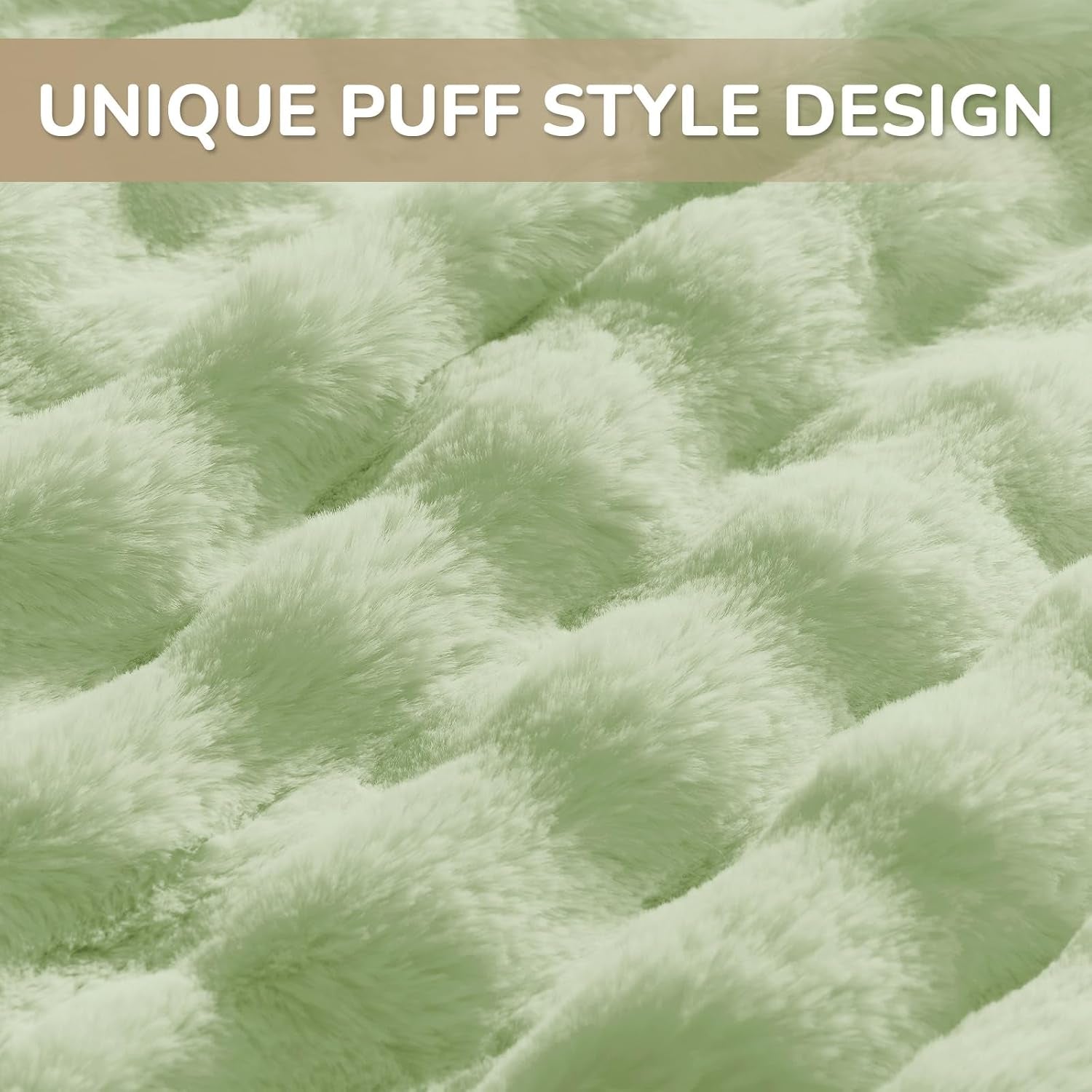 Queen Comforter Set, Fluffy Comforter Faux Fur Comforter Queen Set, Faux Rabbit Fur Winter Bedding Set with 2 Pillowcases, Light Green