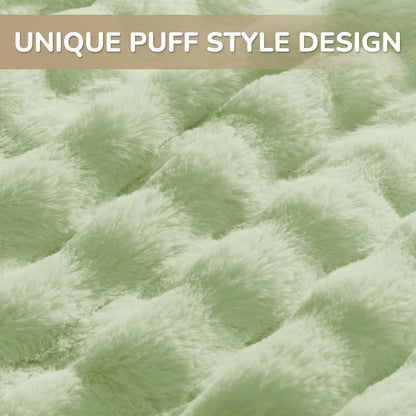 Queen Comforter Set, Fluffy Comforter Faux Fur Comforter Queen Set, Faux Rabbit Fur Winter Bedding Set with 2 Pillowcases, Light Green