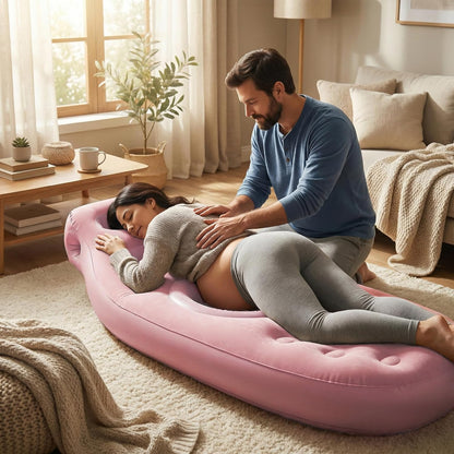 Inflatable Tummy Nest Pregnancy Pillow with Belly Hole, Belly Mattress for Pregnancy Pillow Stomach Sleepers,Maternity Pool Float,Prenatal Massage Pillow,Extra Wide&Tall,All Pregnancy Stages (Pink)