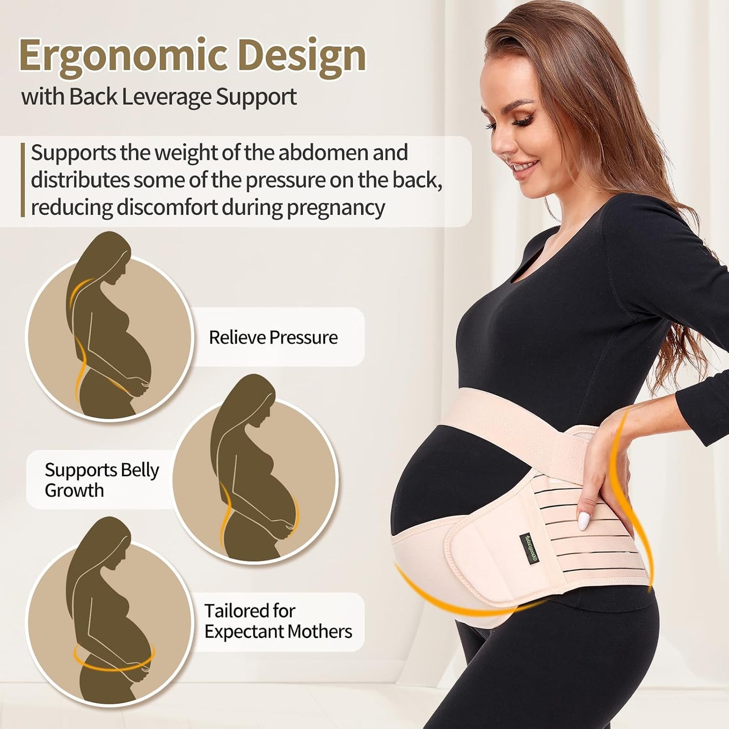 Maternity Belt Pregnancy Belly Band 3 in 1 Maternity Support Belt for Pregnant Back/Pelvic/Hip Pain, Maternity Band Belly Support for Pregnancy (Beige, XL)