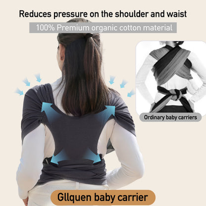 Gllquen Baby Wrap Carriers Organic Cotton Slings, for Toddlers, Infant, Newborn 35 Lbs, Dark Gray