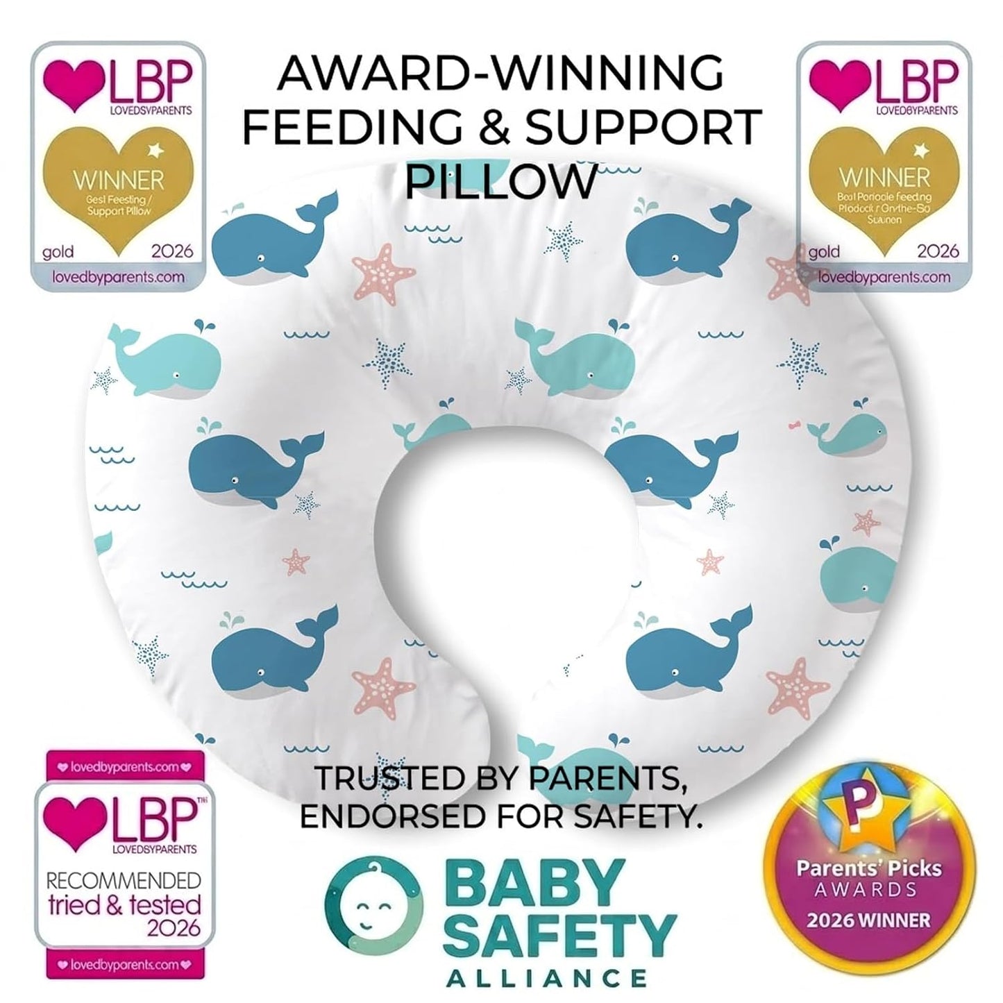 Nursing Pillow for Breastfeeding, Soft and Supportive Breastfeeding Pillow for Mom and Baby, Cute Feeding Pillow with Removable Cover for 0–12 Months, Whale