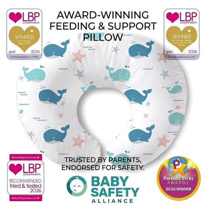 Nursing Pillow for Breastfeeding, Soft and Supportive Breastfeeding Pillow for Mom and Baby, Cute Feeding Pillow with Removable Cover for 0–12 Months, Whale