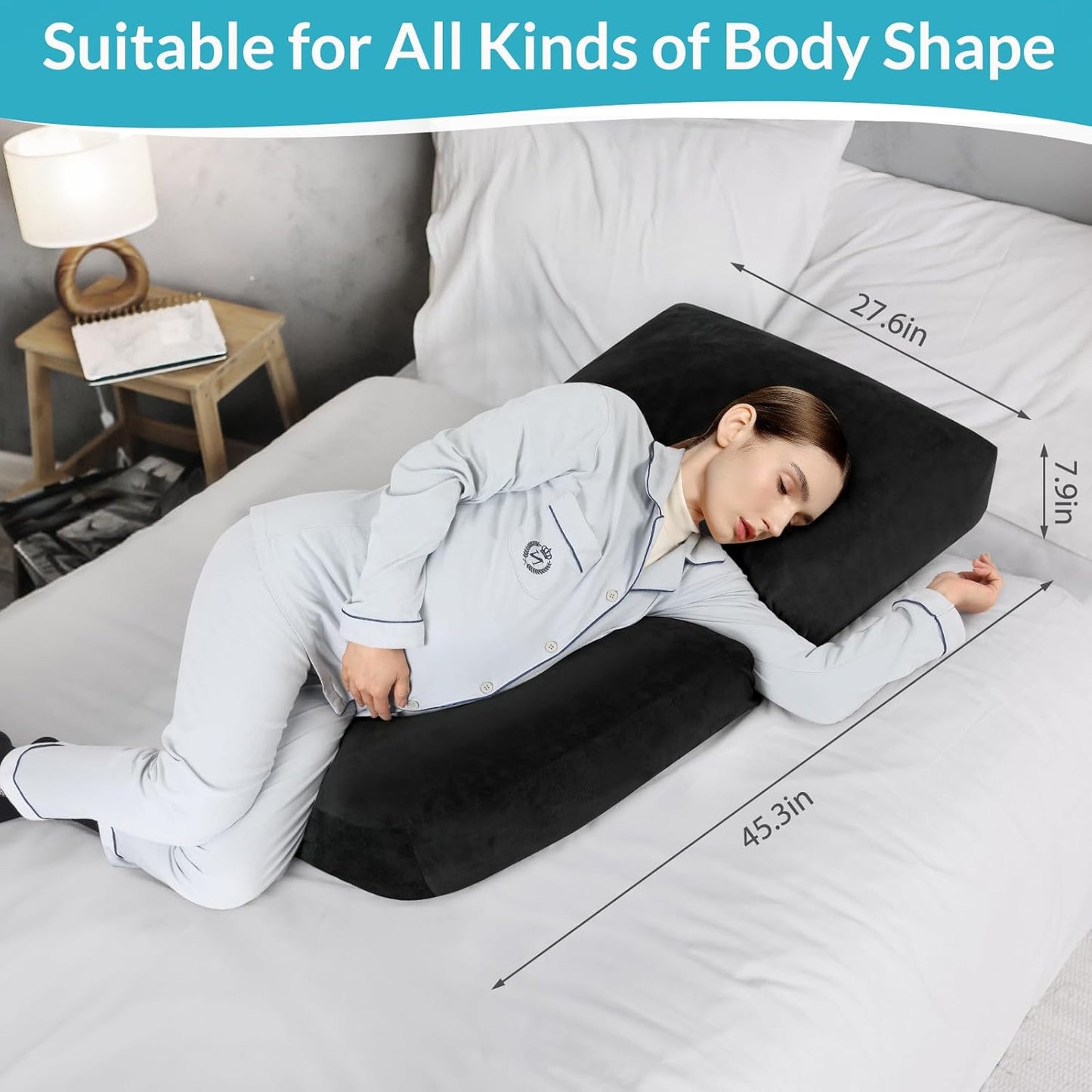 Pregnancy Pillows for Sleeping, 45.3 Inch Pregnancy Massage Pillow Full Body Pillow with Removable Cover - Support for Back, Legs, Belly, HIPS for Pregnant Women(Black)