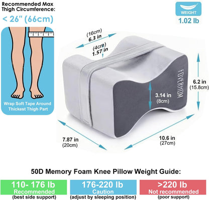 Memory Foam Knee Pillow,Orthopedic Leg Pillow for Sciatica Relief,Back Pain, Pregnancy, Leg Pain, Hip Pain and Sciatica Relief, Grey