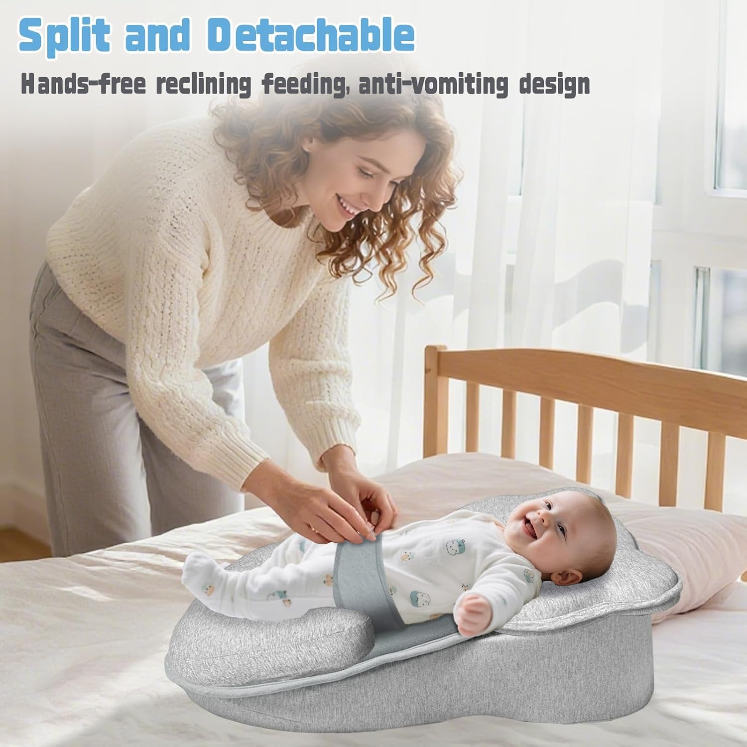 Reflux Pillow for Baby, Baby Lounger Pillow for Infant Support Cushion Reflux Breastfeeding Pillow, Babies Feeding Support Pillow for Reducing Spit-Up with Safety Strap