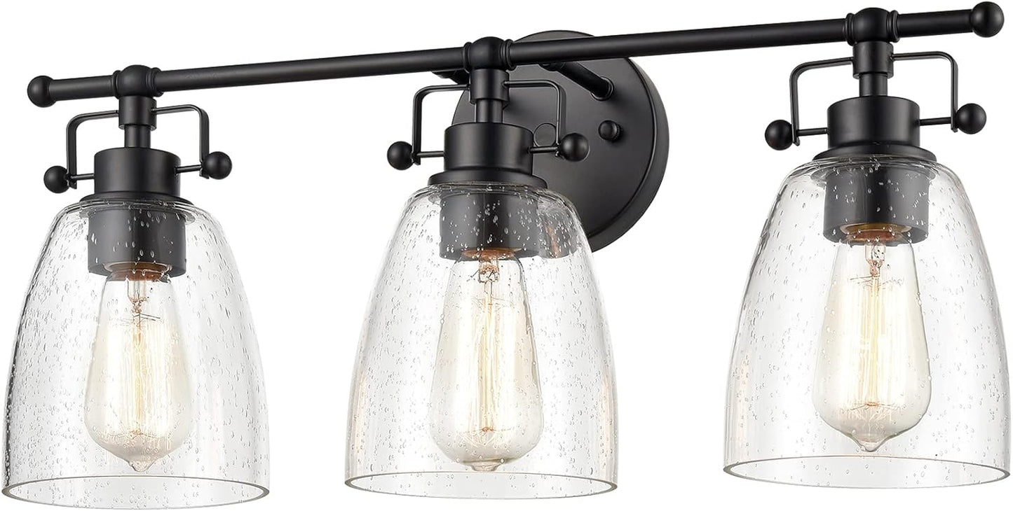 Black Bathroom Light Fixtures Modern Clear Seeded Glass Lampshade 3 Light Bathroom Vanity Lights over Mirror Black Light Fixture Bathroom Vanity Light Wall Sconce Farmhouse Vanity Light
