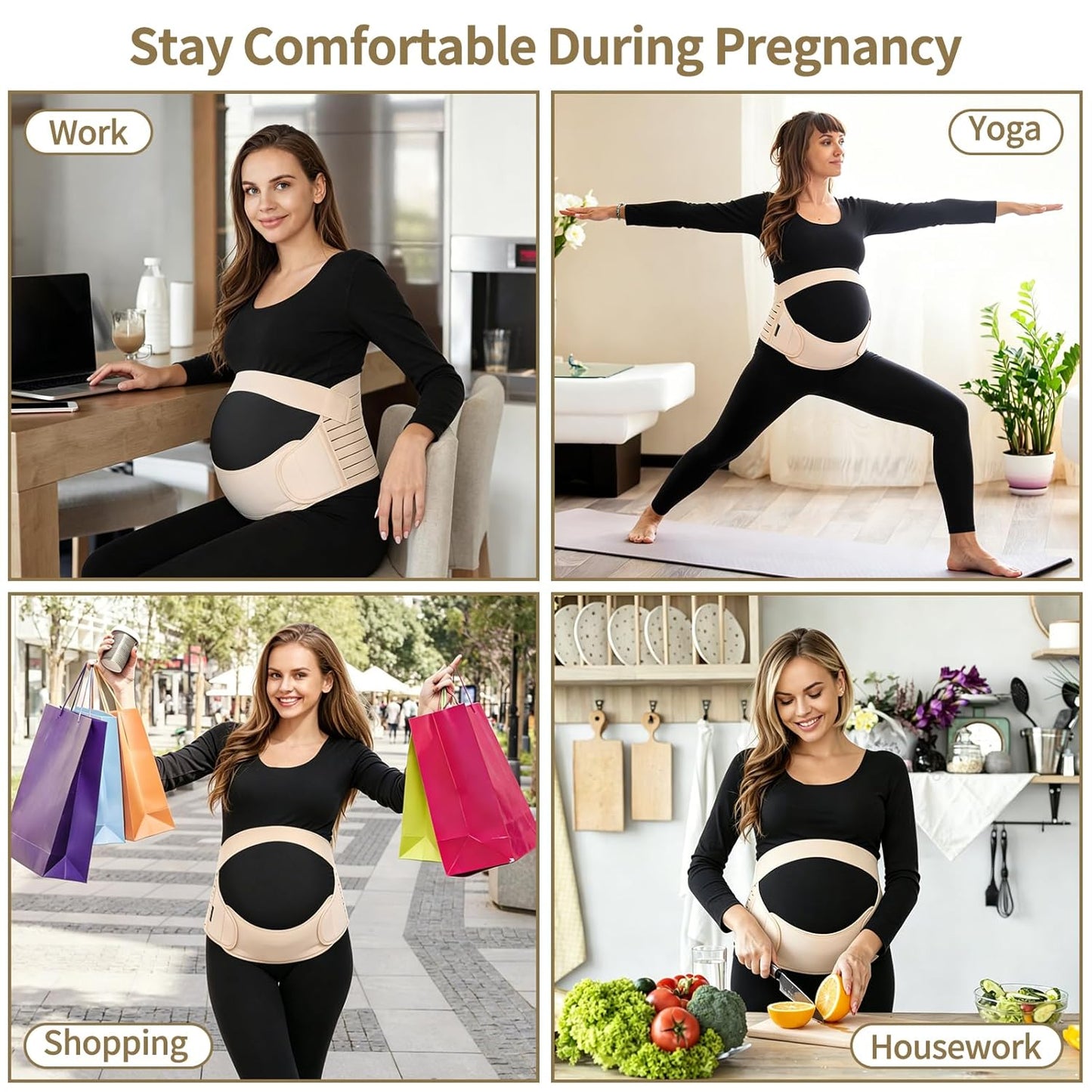 Maternity Belt Pregnancy Belly Band 3 in 1 Maternity Support Belt for Pregnant Back/Pelvic/Hip Pain, Maternity Band Belly Support for Pregnancy (Beige, XL)