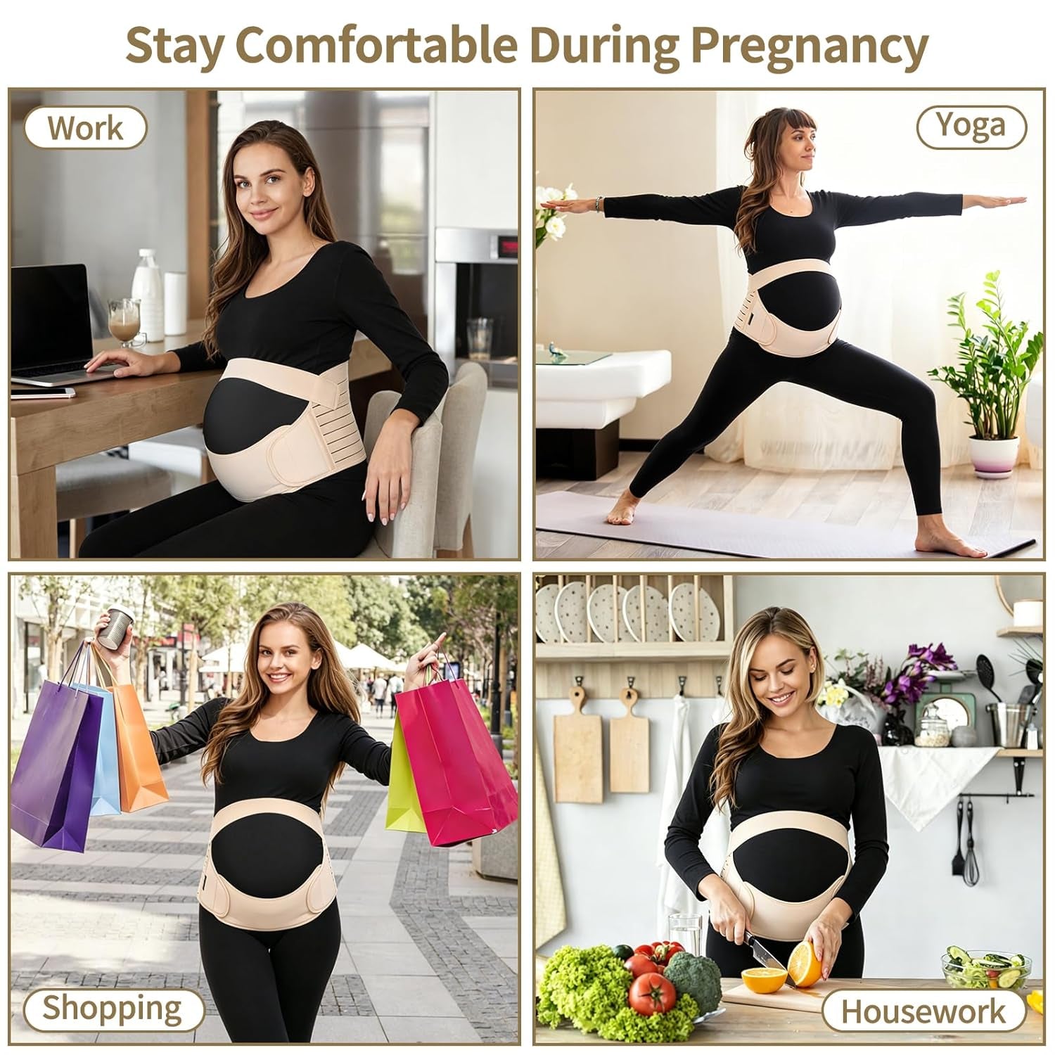 Maternity Belt Pregnancy Belly Band 3 in 1 Maternity Support Belt for Pregnant Back/Pelvic/Hip Pain, Maternity Band Belly Support for Pregnancy (Beige, XL)