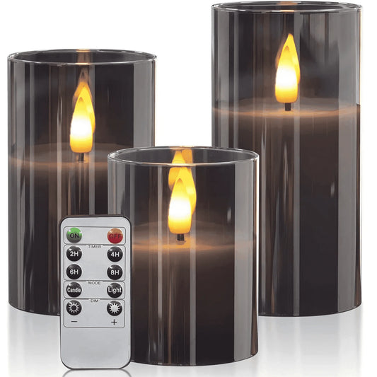 Flameless Candles Flickering with Remote and Timer,3D Wick Acrylic Electric Fake Candles, Battery Operated LED Pillar Candle-Gray 4''X5''X6''